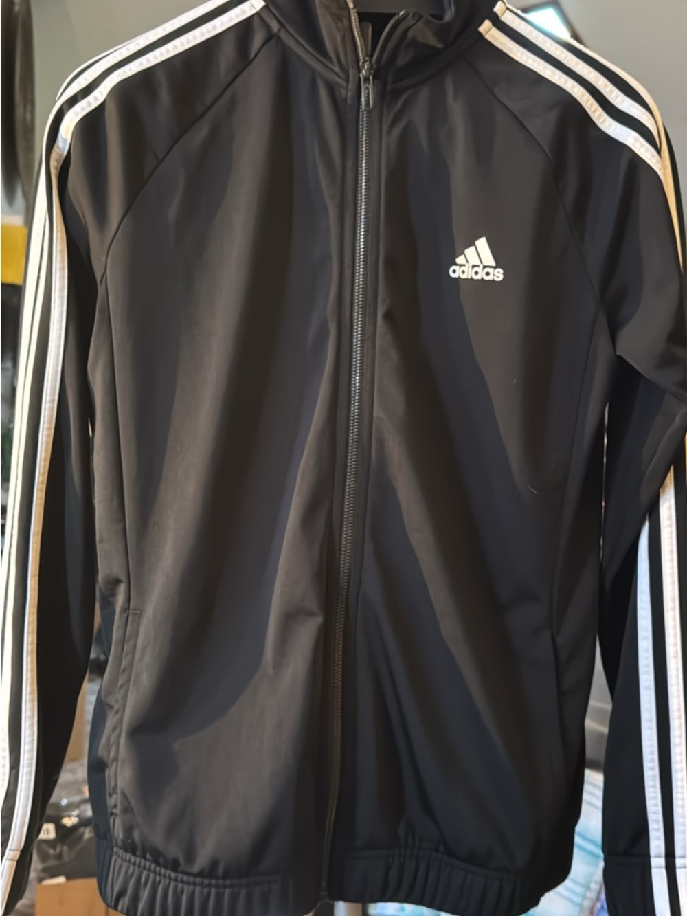 adidas Black Windbreaker Jacket with White Stripes